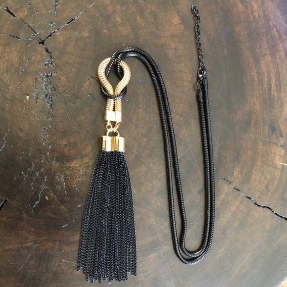 Black and Gold Tassel Pendant Necklace - Picture 2 of 6